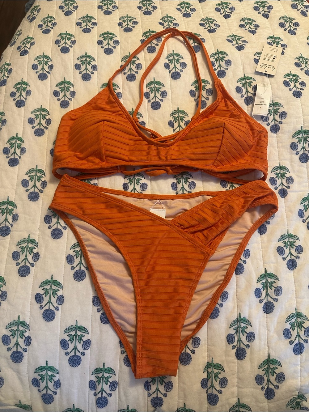 Cupshe Orange Ribbed Strappy Bikini Set